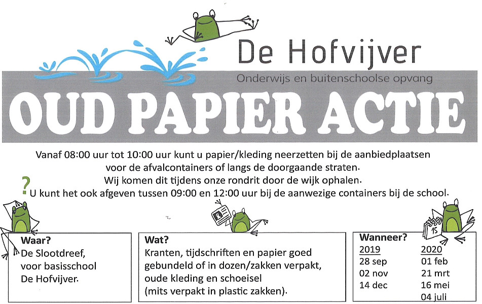 Komt te vervallen: OudPapierActie Zaterdag 21 maart